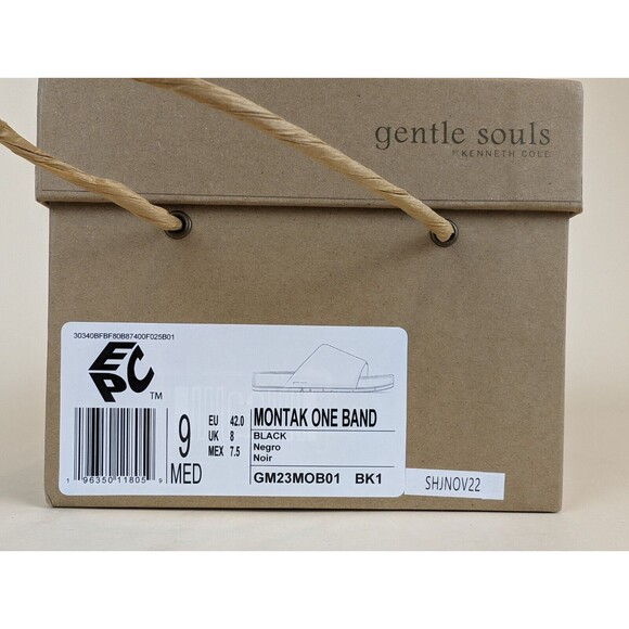Gentle Souls Kenneth Cole Sandals Mens 9 Montauk One Band Slides Black Shoes NEW